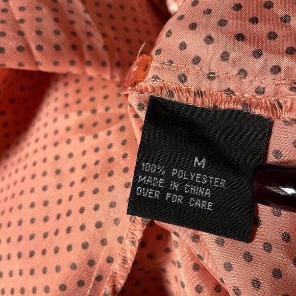 Pink Polka Dot Satin Blouse with Ruffles - Picture 6 of 6